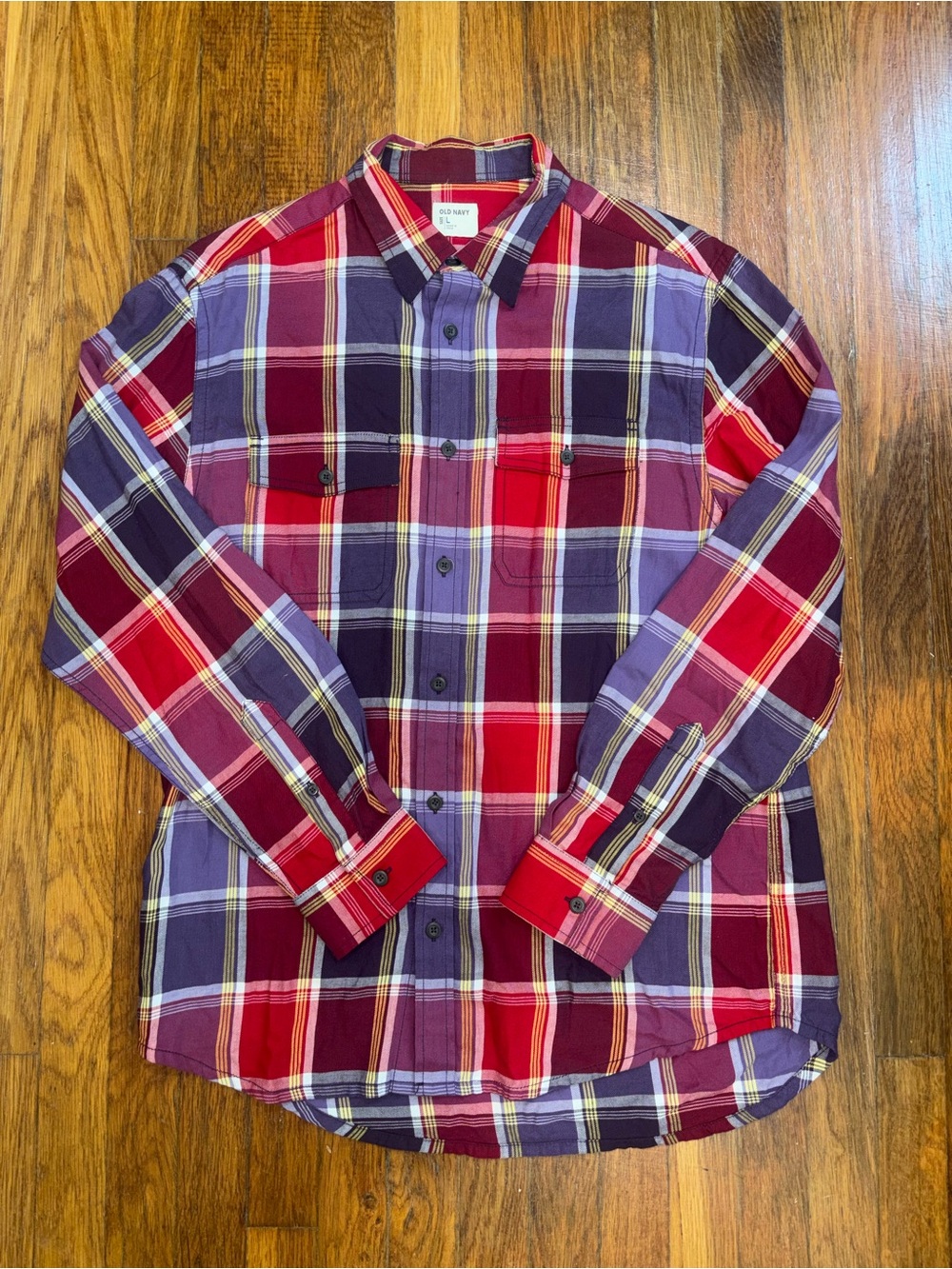 Old Navy Red & Purple Plaid Button-Down Shirt